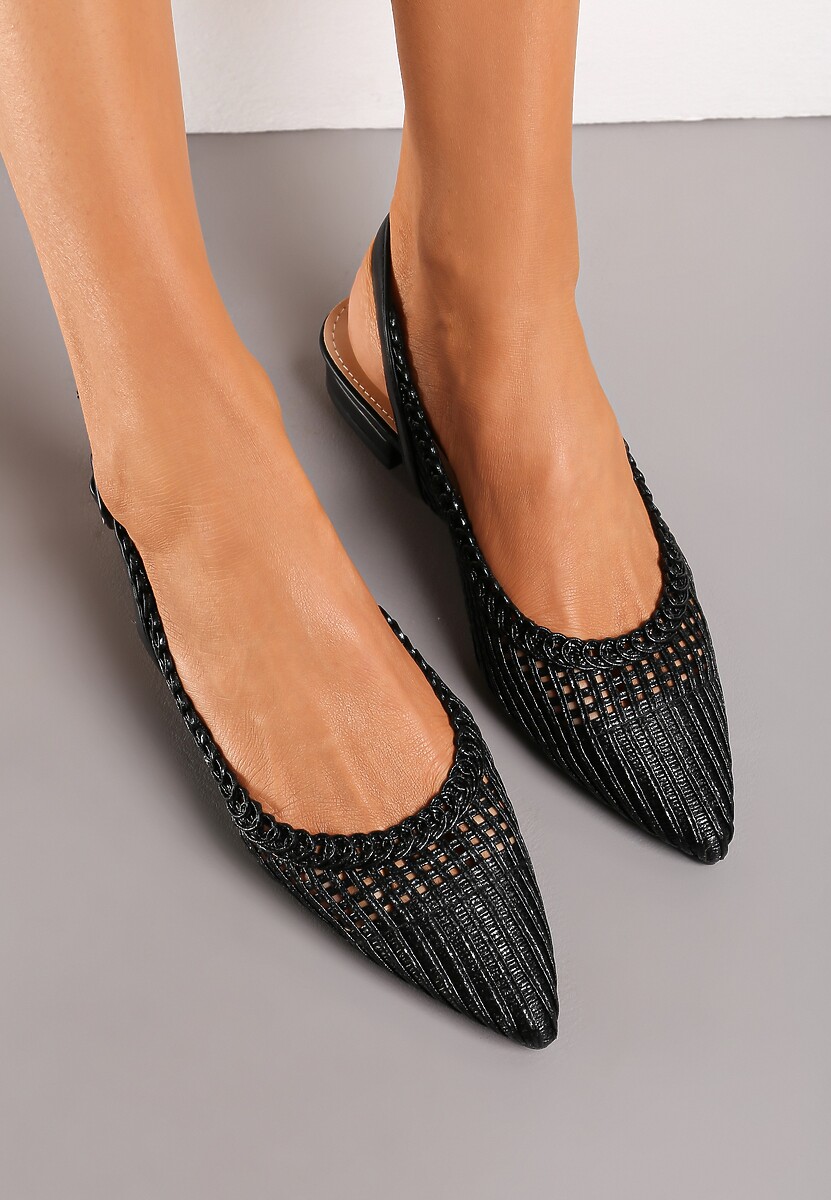 Czarne Sandały Zapinane na Sprzączkę bez Pięty na Niskim Obcasie Quillia