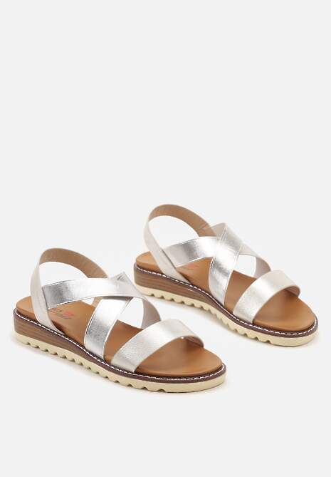 Srebrne Sandały Casualowe na Niewysokim Koturnie Havela