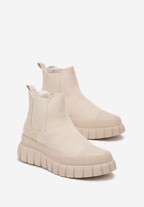 Beżowe Botki Sztylety za Kostkę na Platformie Divita