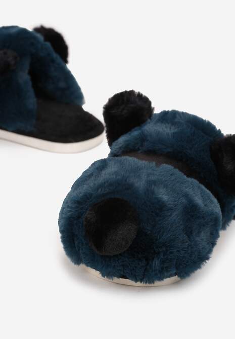 Niebieskie Kapcie Futrzane w Kształcie Misia Azomei
