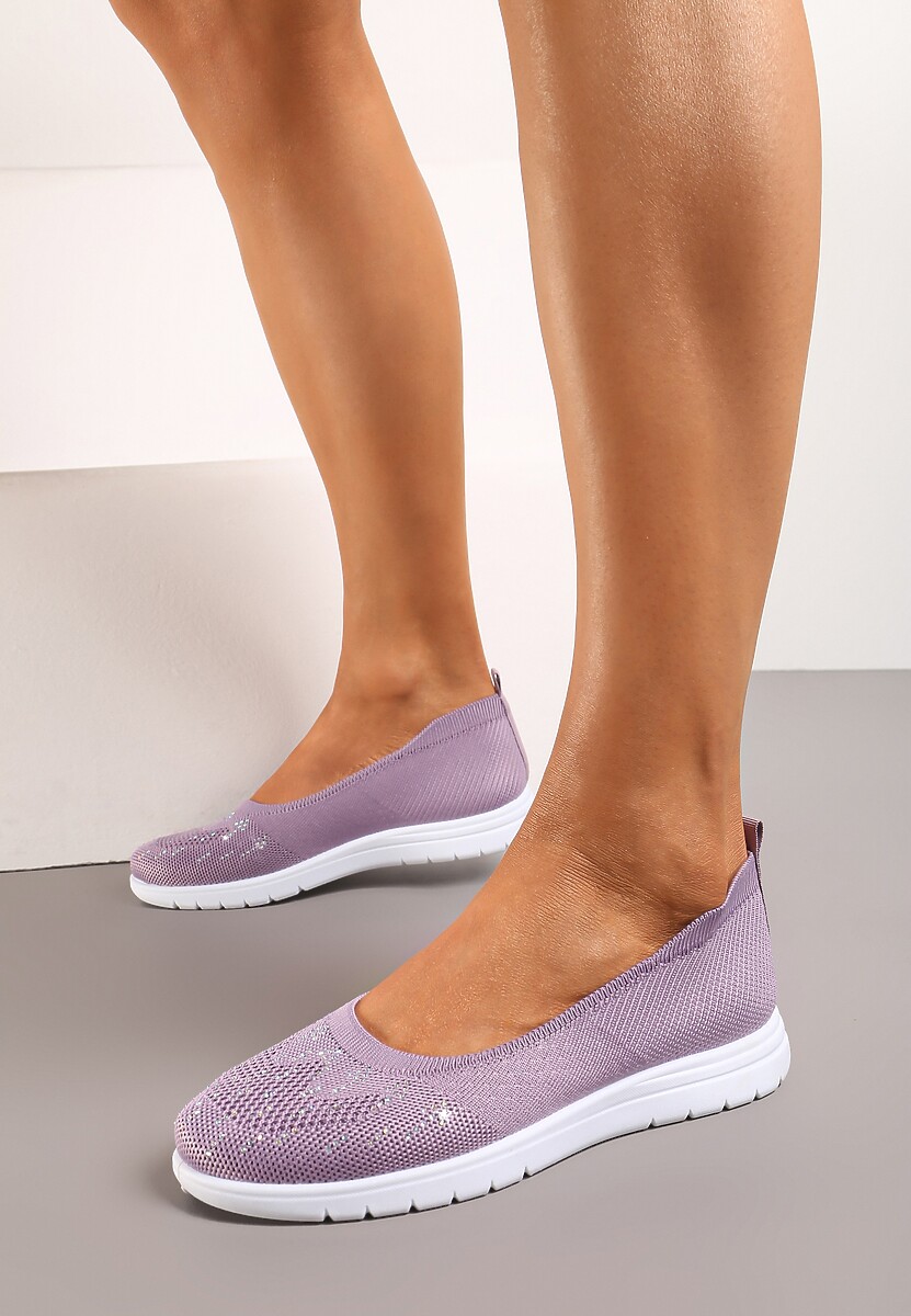 Fioletowe Płaskie Tenisówki Zdobione Cyrkoniami Lomadia