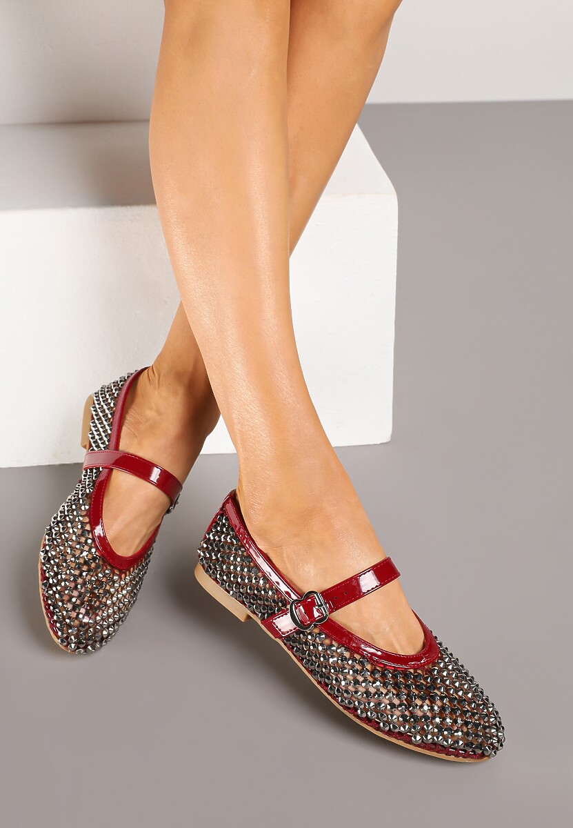 Srebrne Siateczkowe Balerinki z Paskiem z Błyszczącymi Cyrkoniami Lisabia