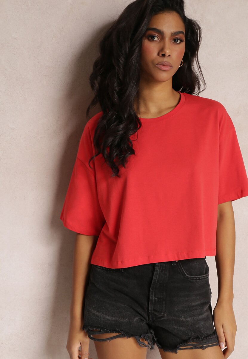 Czerwony Krótki T-shirt Oversize z Krótkim Rękawem Tiloyea