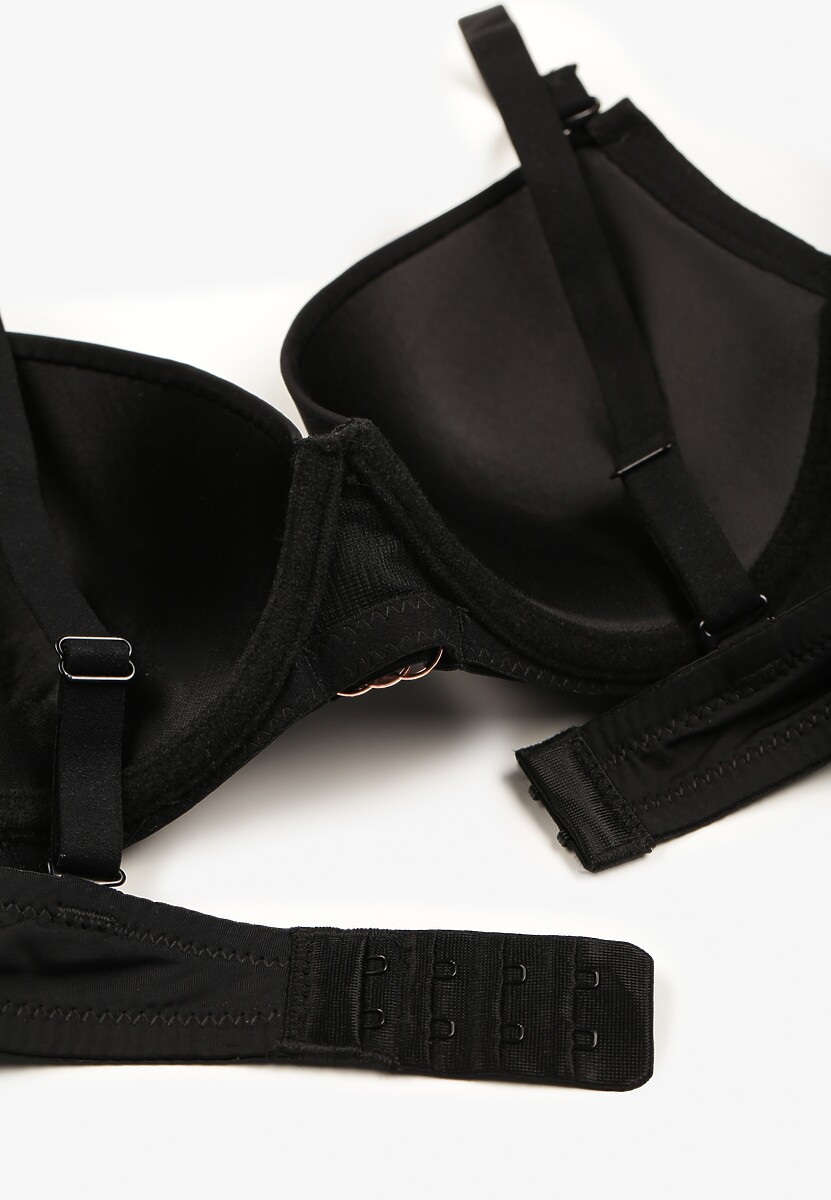 Czarny Klasyczny Biustonosz z Metalicznymi Wstawkami Emarielle