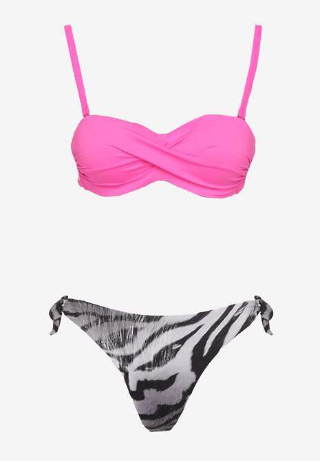 Różowe Bikini 2 Pary Majtek Typu Figi i Biustonosz Wiązany na Plecach Galanoria
