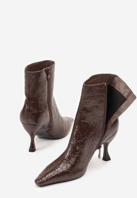 Brązowe Eleganckie Botki Vices na Kaczuszce Zdobione Tłoczeniem Brottalie