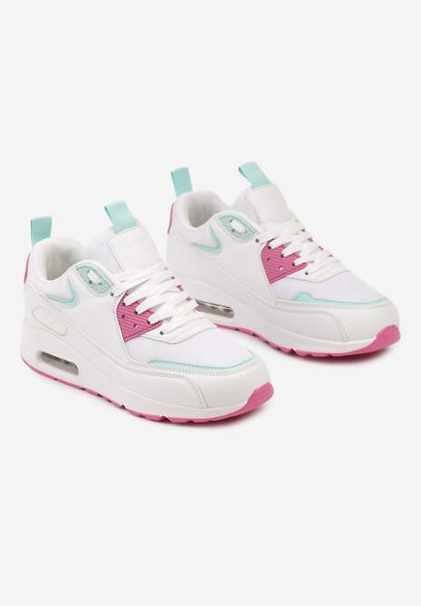 Biało-Różowe Sneakersy z Ekoskóry ze Sznurowaniami i Podeszwą Typu Air Walana