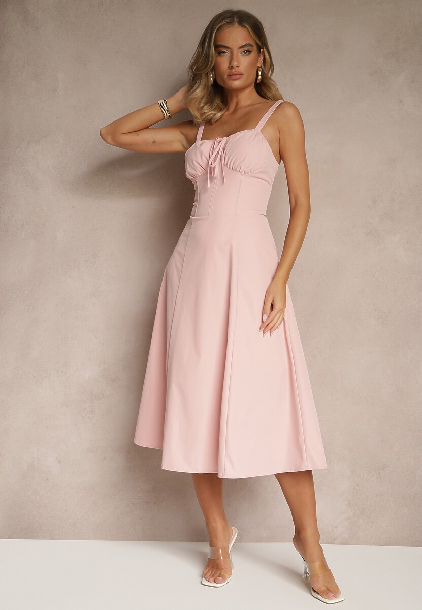 Różowa Koktajlowa Sukienka Gorsetowa Vices z Rozkloszowanym Dołem Kolinnea
