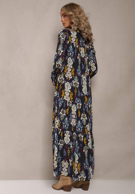 Granatowa Sukienka Koszulowa Rozkloszowana Zjarrta