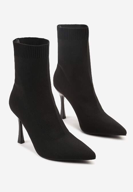 Czarne Botki na Szpilce Vices z Elastyczną Cholewką Nallafia