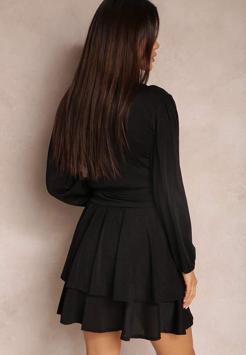 Czarna Sukienka Rozkloszowana z Metaliczną Nitką Necile