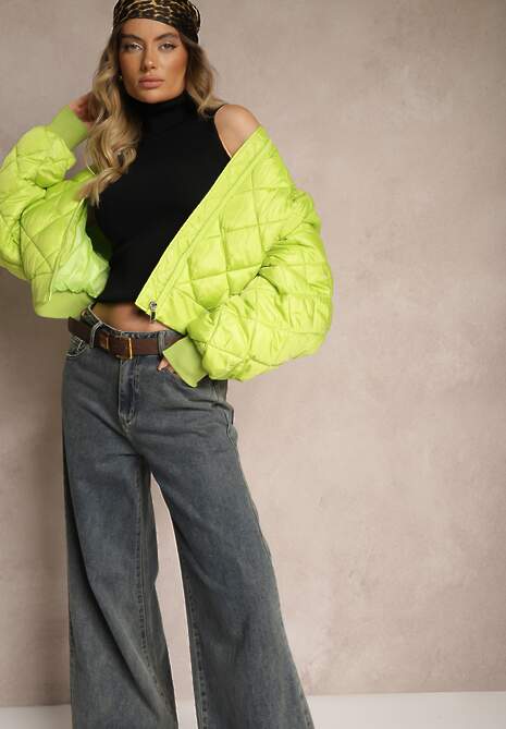 Jasnozielona Kurtka Bomberka Pikowana Yeva