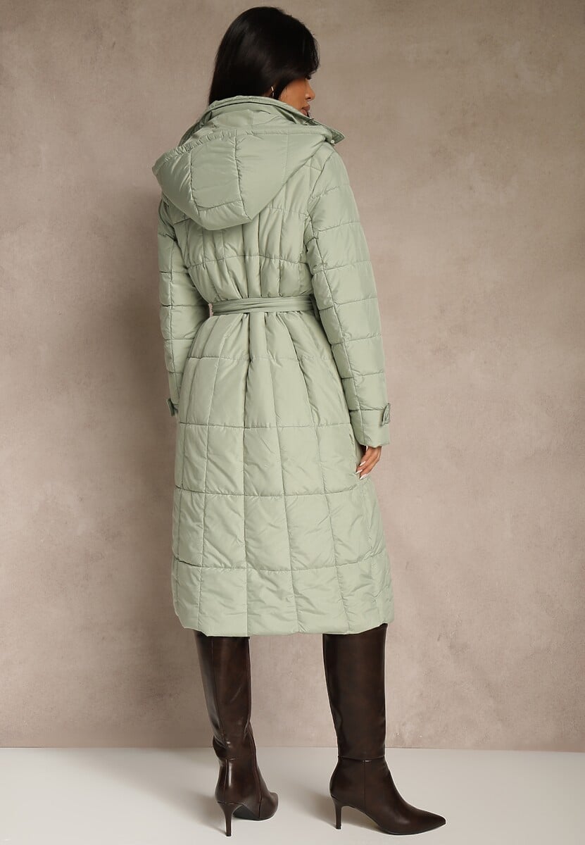 Jasnozielona Kurtka Pikowana z Paskiem Yeclu