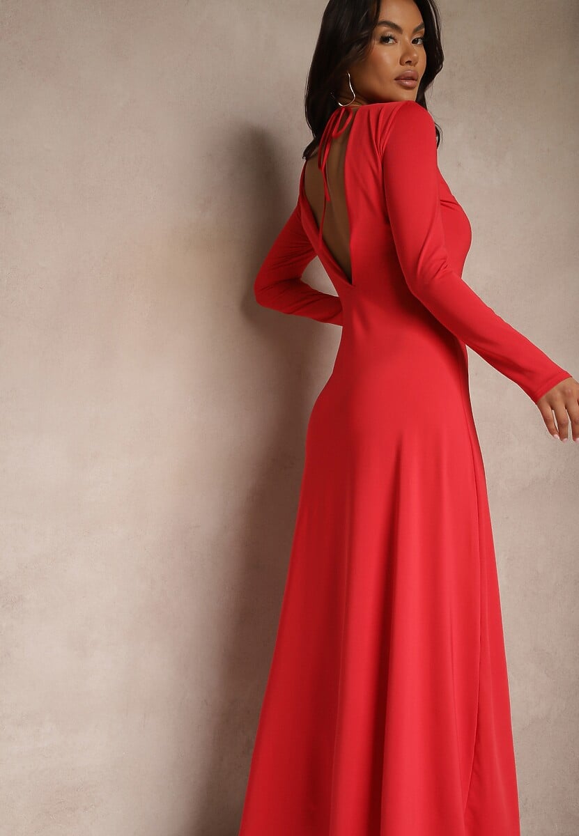 Czarna Sukienka z Wiskozą o Rozkloszowanym Kroju z Wycięciem na Plecach Isollina