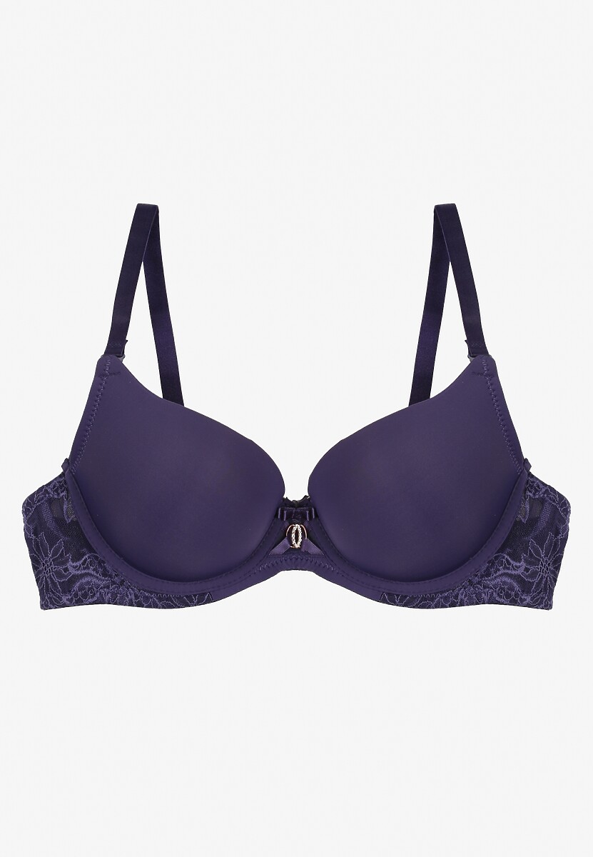 Granatowy Biustonosz Push-Up z Gładkim Wykończeniem Sanelis