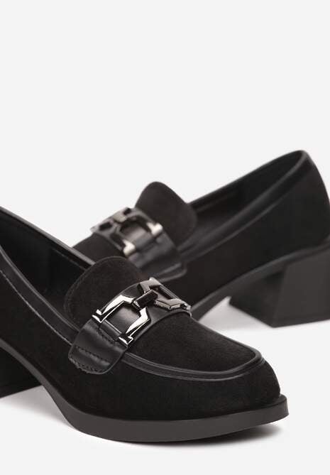 Czarne Mokasyny Z Imitacji Skóry na Niskim Obcasie Aspandia