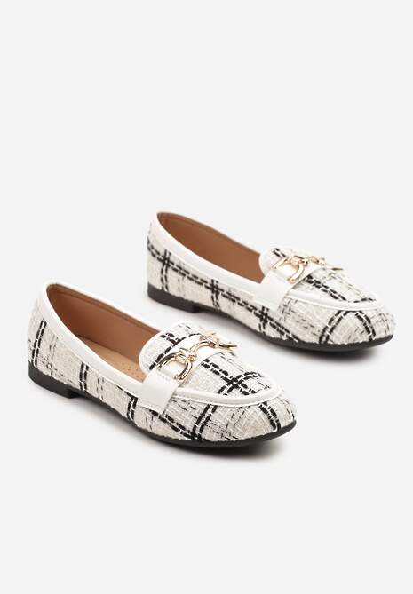 Białe Mokasyny z Tweedu z Metaliczną Ozdobą Sollia