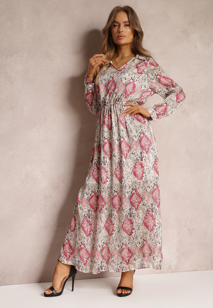 Beżowo-Bordowa Rozkloszowana Sukienka z Błyszczącą Nitką i Sznurkiem Fornid