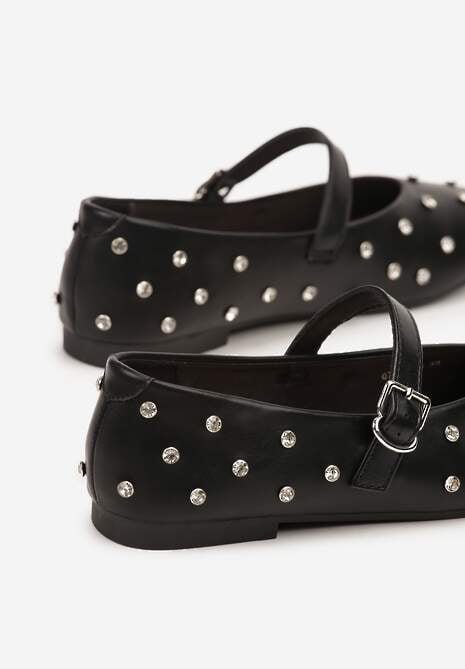 Czarne Balerinki Vices w Stylu Mary Jane z Ćwiekami i Skórzaną Wkładką Riladora