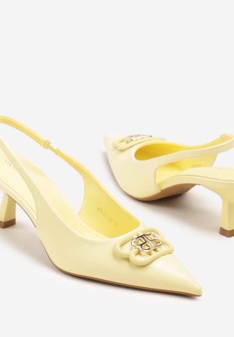 Żółte Czółenka Sandały Vices na Kaczuszce Typu Slingback Ozdobione Metaliczną Aplikacją Lilarunea