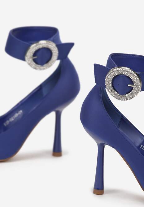 Niebieskie Szpilki z Klamrą w Cyrkonie Luksane