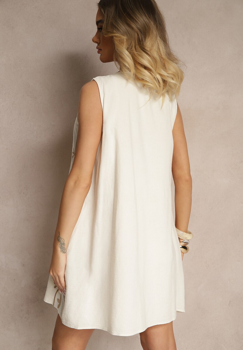 Biała Sukienka z Bawełny z Ozdobnym Haftem Sellive