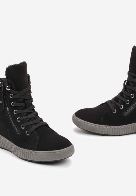 Czarne Traperki Sportowe ze Sznurowaniem i Ociepleniem Persetina