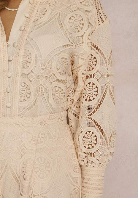 Jasnobeżowy 2-Częściowy Komplet Koronkowy Lolet