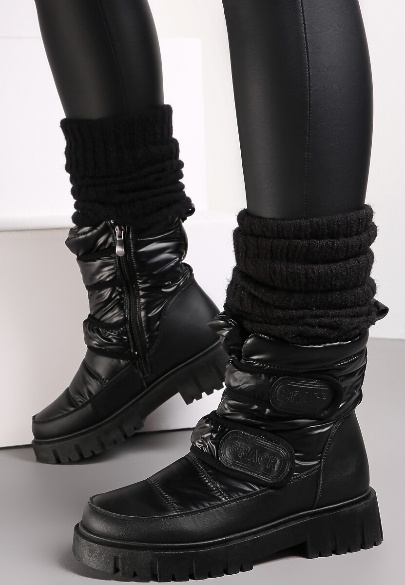 Czarne Śniegowce na Rzepy i Grubej Podeszwie Cashel