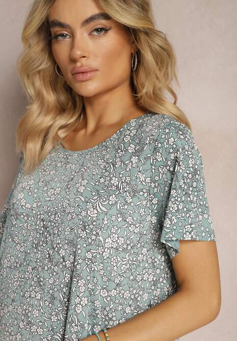 Zielona Krótka Sukienka Letnia z Wiskozy w Kwiaty Kidda