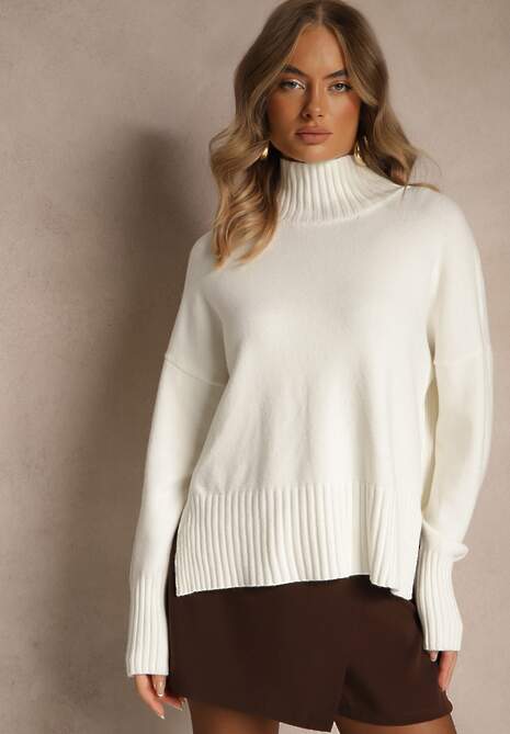 Biały Gładki Golf Casual Ralloria