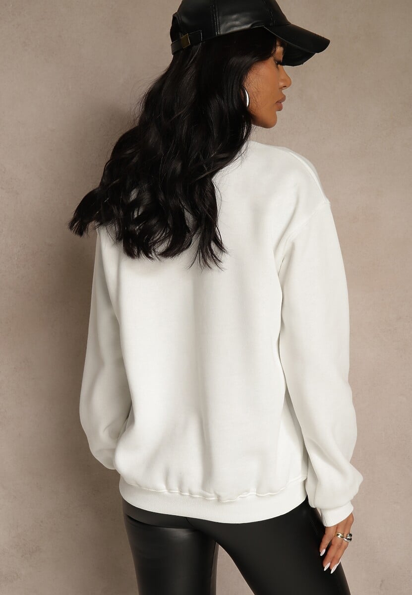 Biała Bluza z Bawełną Ozdobiona  Napisem Fezolda