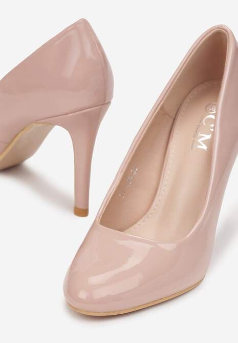 Beżowe Błyszczące Szpilki z Okrągłym Noskiem Menani
