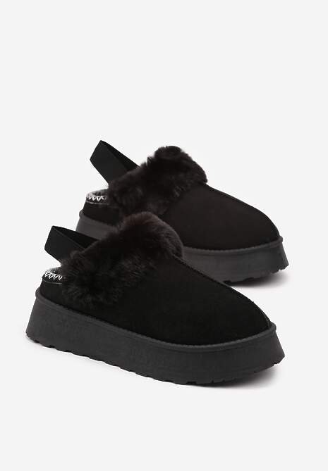 Czarne Śniegowce na Platformie Ozdobione Futerkiem i Paskiem na Pięcie Inarine