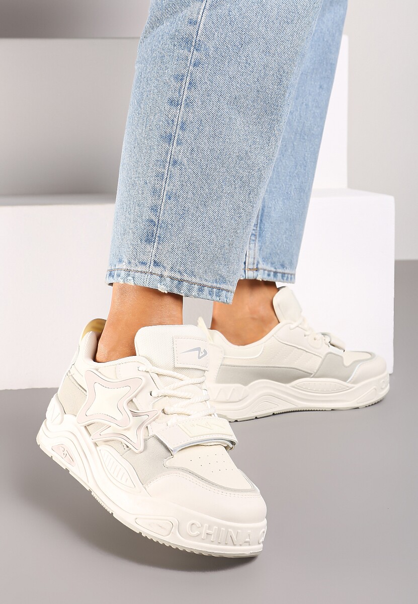 Beżowo-Szare Sneakersy na Platformie z Grubymi Sznurowadłami i Zapięciem na Rzep Arlaia