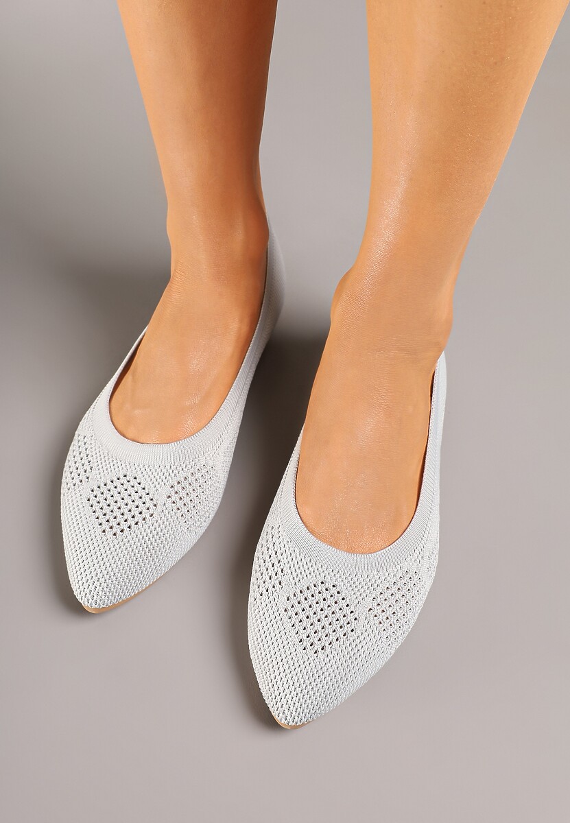 Srebrne Balerinki z Noskiem Typu Migdałek Zdobione Perforacją Natiela