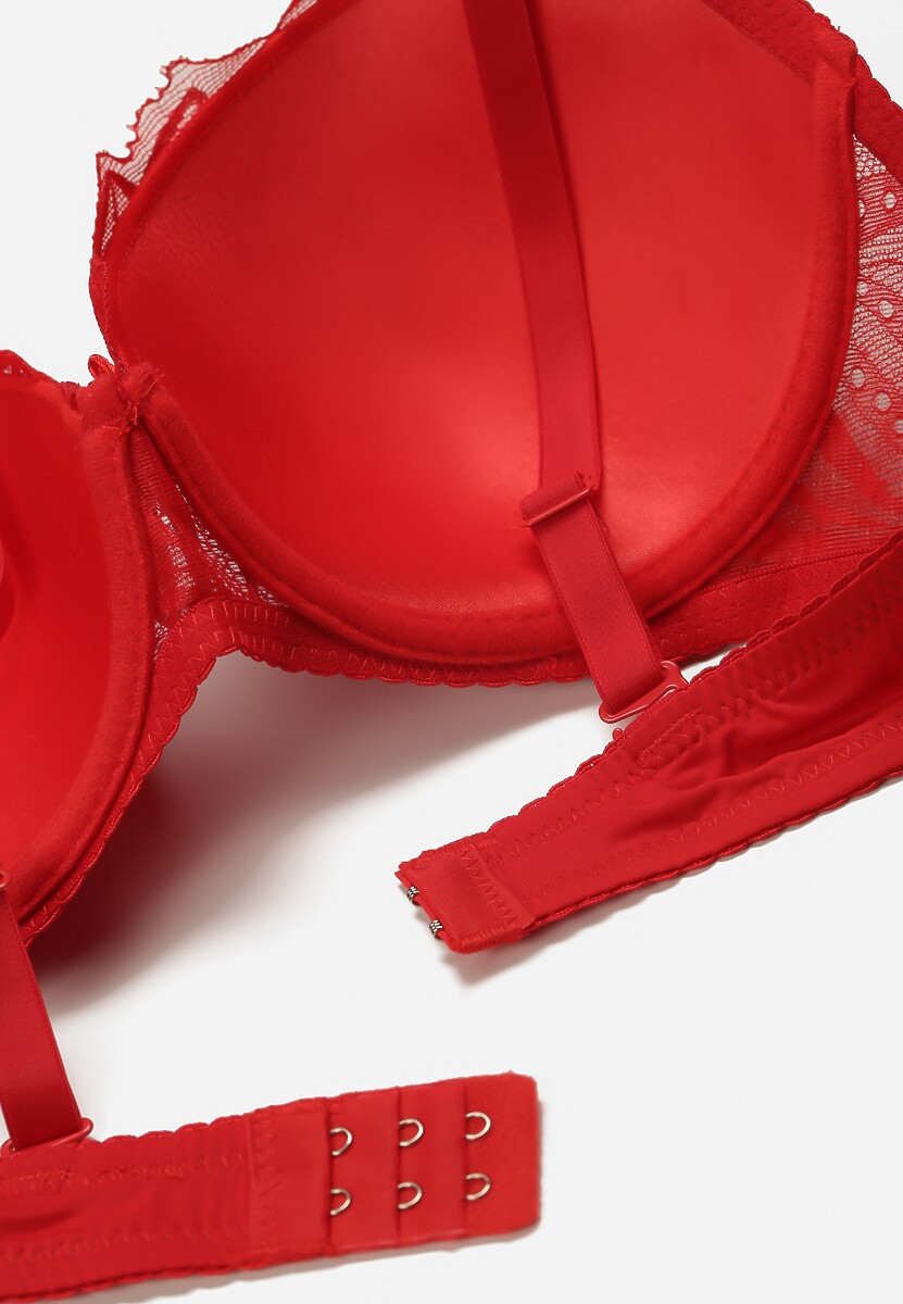 Czerwony Biustonosz o Fasonie Full Cup z Połyskującym Zdobieniem Tykoria