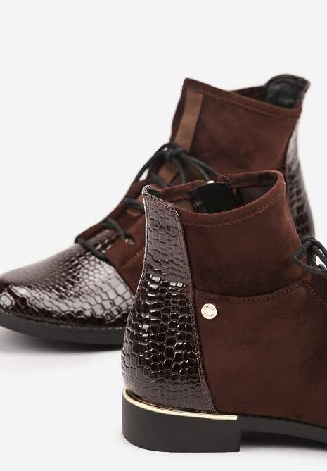 Brązowe Botki Trzewiki Vices Ozdobione Lakierowanymi Elementami Afridde