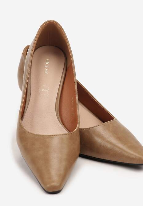 Ciemnobeżowe Czółenka Vices na Kaczuszce ze Skórzaną Wkładką Elialie
