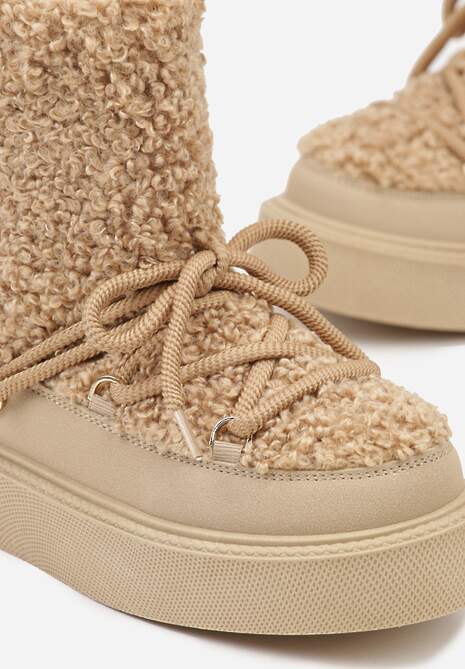 Ciemnobeżowe Śniegowce z Futerkiem Typu Teddy Allere