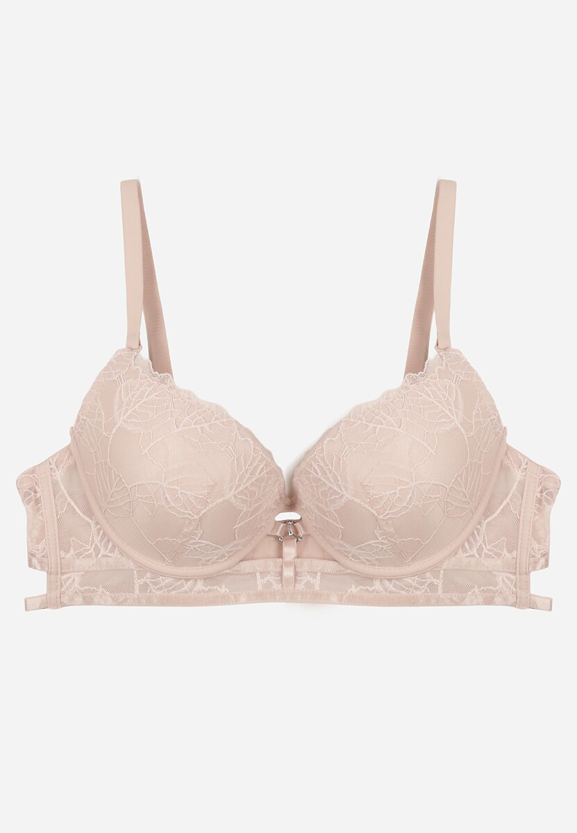 Jasnoróżowy Koronkowy Biustonosz w Klasycznym Stylu z Aplikacją Galinassa