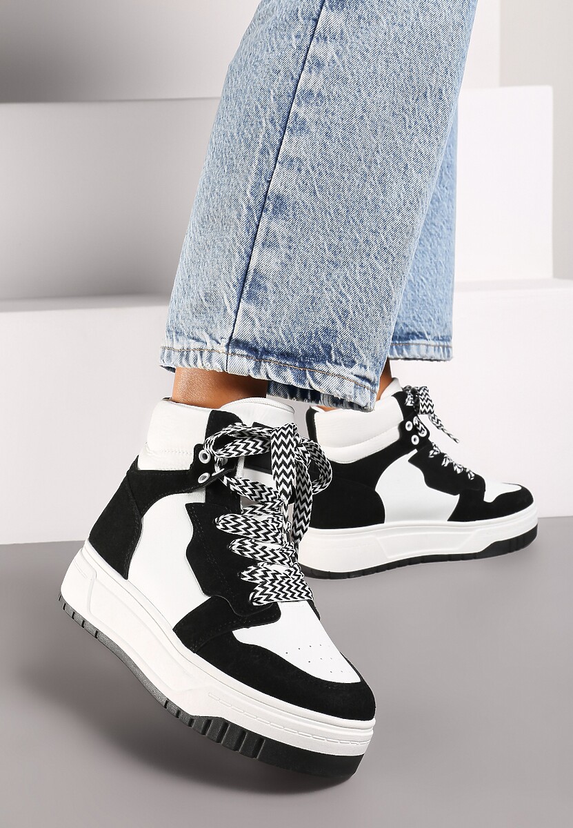 Różowe Sneakersy na Platformie z Wysoką Cholewką Ozdobione Perforacją Mivaria