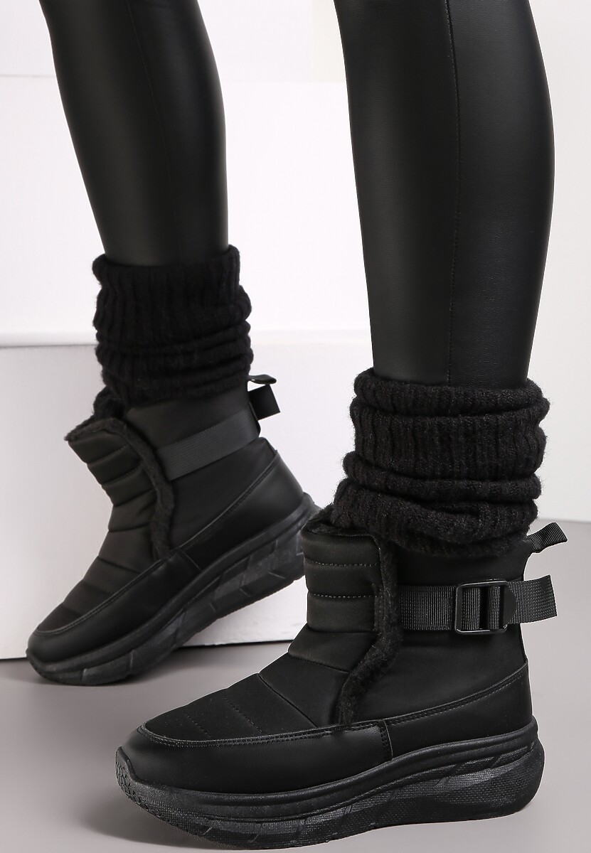 Czarne Śniegowce na Platformie Pikowane Giacinto