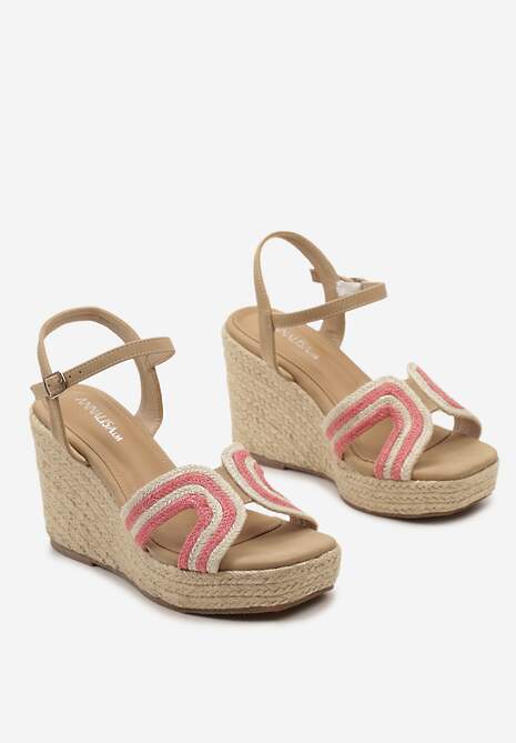 Fuksjowe Casualowe Sandały na Koturnie w Stylu Boho Comarae