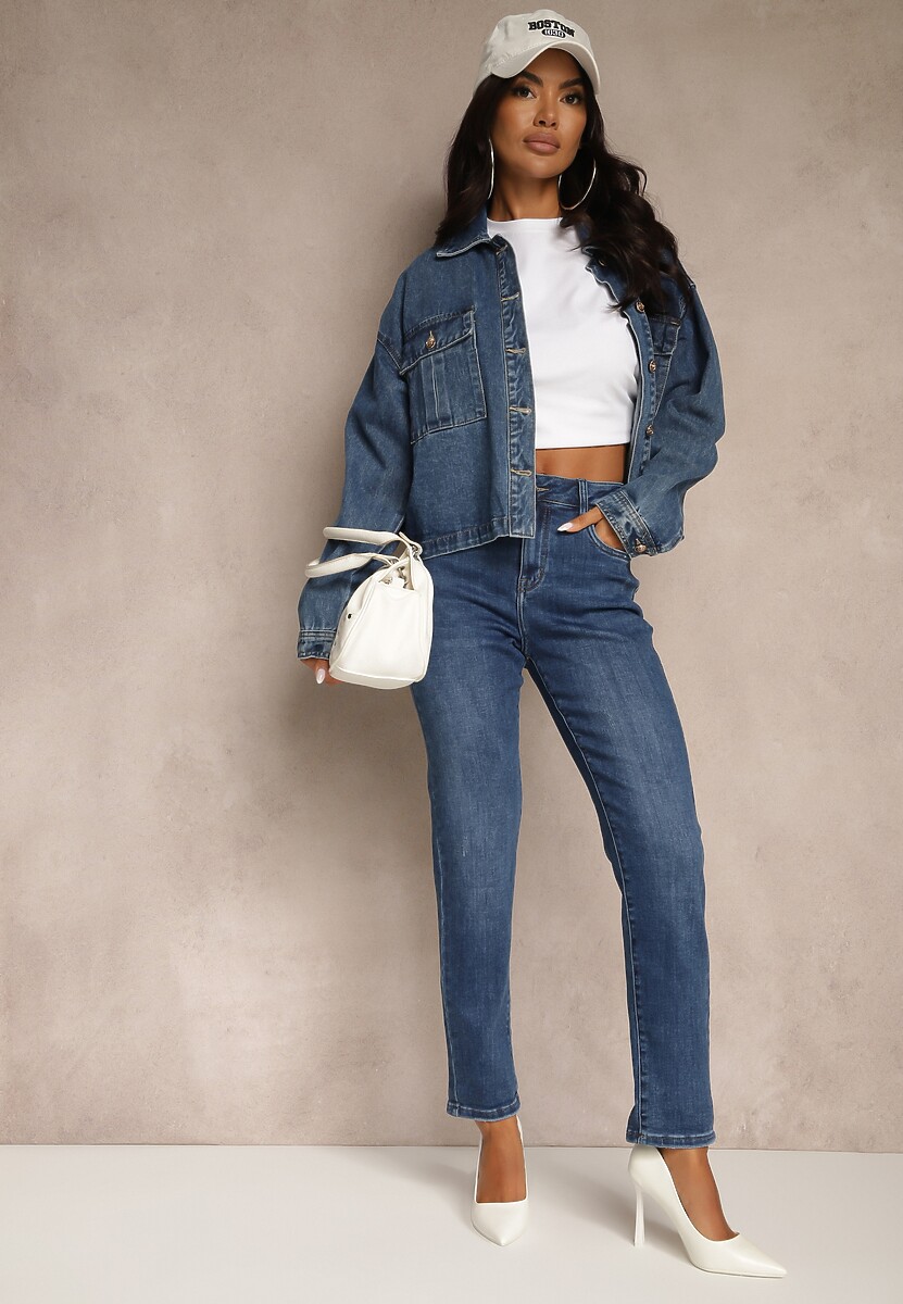 Granatowe Jeansy Mom Fit High Waist Meviranne