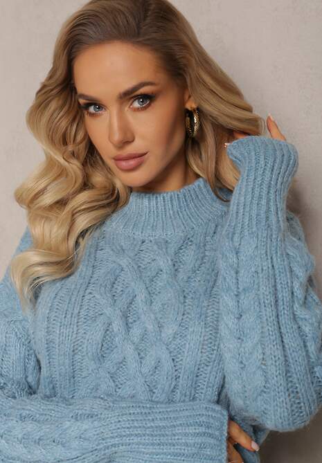 Niebieski Luźny Golf w Ozdobny Splot Atterta