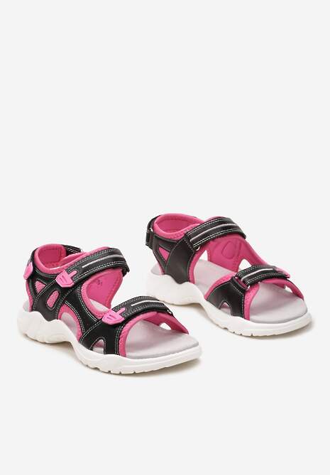 Czarne Sandały z Nieregularną Podeszwą Skórzaną Wkładką i Zapięciem na Rzepy Casiarda