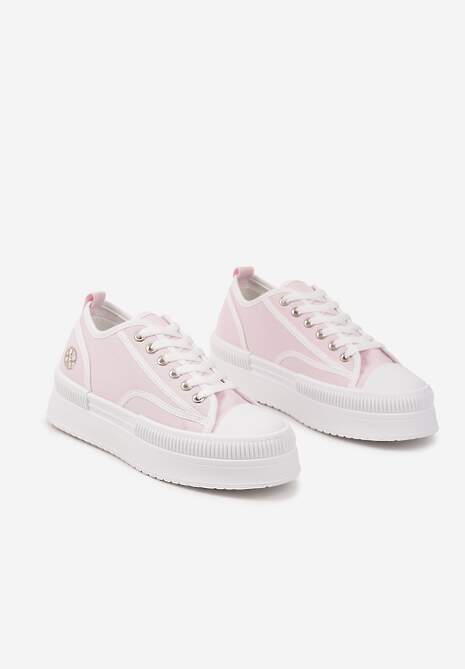 Różowe Trampki na Platformie z Metaliczną Ozdobą Afleeria