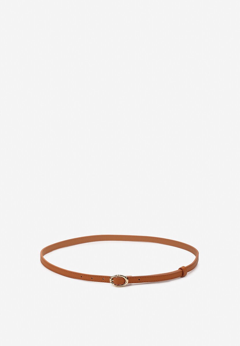 Brązowy Cienki Pasek z Ekoskóry z Ozdobną Sprzączką Naliera
