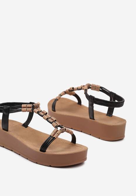 Czarne Sandały Boho z Ozdobnymi Koralikami i Platformą Kaullas